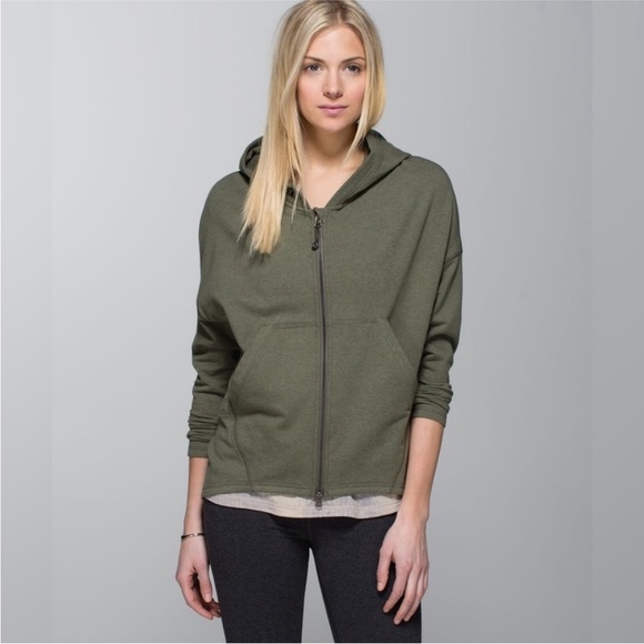 lululemon athletica Jackets & Blazers - Lululemon Hold your Om Hoodie zip front Jacket heathered Fatigue green Sz 4